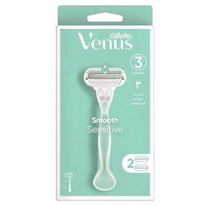 Gillette Venus Smooth Green Triple Blade Razor With Replacement Cartridge For Sensitive Skin, 1 Pack