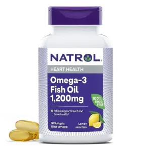 Natrol 1200Mg Omega-3 Fish Oil Heart Support Supplement Lemon Flavor, 60 Softgels